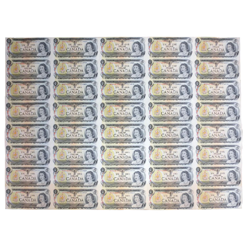 1973 Bank of Canada $1 Dollar Bill Multicoloured Series, Uncut 