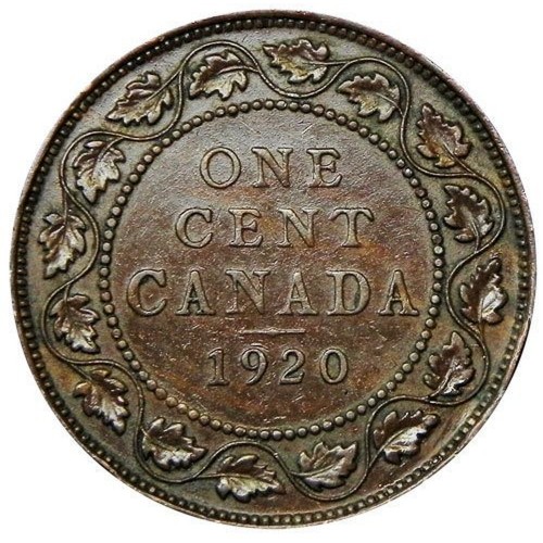 1920 Canadian 1Cent Large Penny Coin (VF)