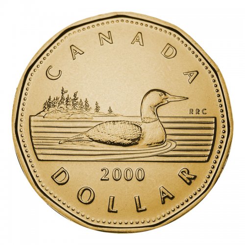 No Tax 2000 Canada  loonie $1 coin embedded in Canadian flag & map card 