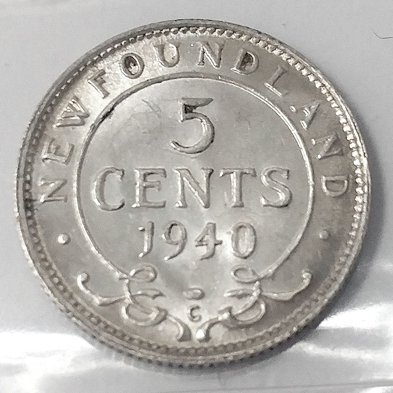 Very Fine 1940C Canada Newfoundland Silver 5 Cents 