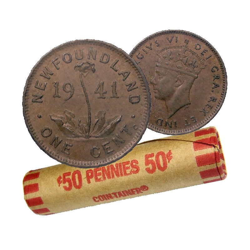 1941 Newfoundland 1-Cent Small Penny Coin Roll (Circulated)
