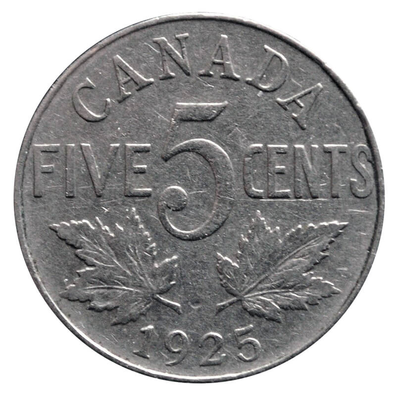 CANADA 1928 CANADIAN FLORAL RARE VINTAGE NICKEL KING GEORGE V 5 CENT COIN 