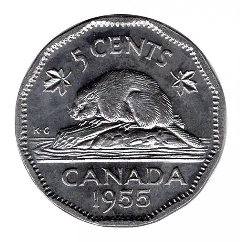 BU Uncirculated Lustrous Example Canada 1955 5 Cents Five Cent Nickel Coin 