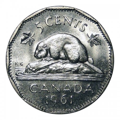 1961 Canadian 5-Cent Beaver Nickel Coin (Brilliant Uncirculated)