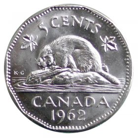 Set Of 4 Brilliant Uncirculated Canada 5 Cent Coins 1964 To 1967.