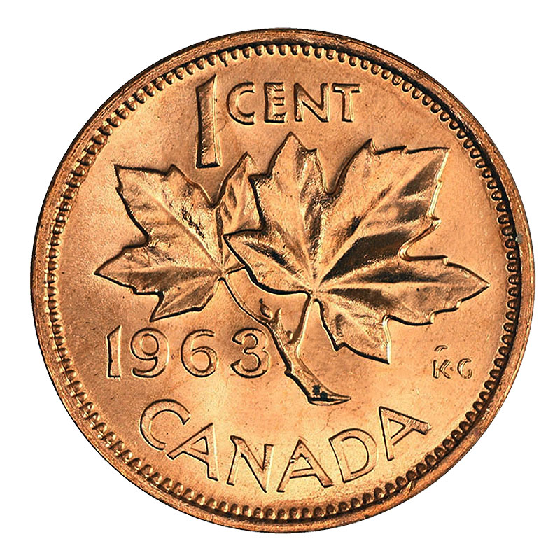 1963 Canadian 1 Cent Maple Leaf Penny Uncirculated Coin Canada 