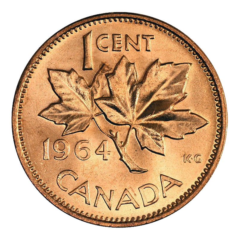 1964 Canadian 1 Cent Maple Leaf Twig Penny Coin Brilliant Uncirculated 