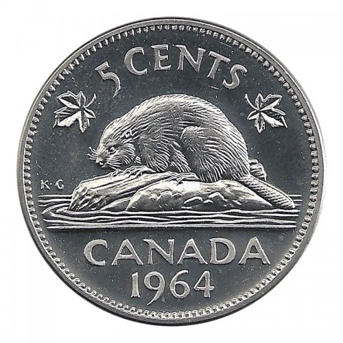 1964 Canadian 5-Cent Beaver Nickel Coin (Brilliant Uncirculated)