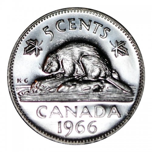 1966 Canadian 5-Cent Beaver Nickel Coin (Brilliant Uncirculated)