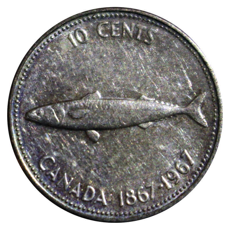 1967 Canada Confederation Silver Dime 10c Fish Elizabeth II KM# 67
