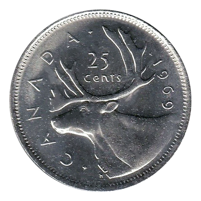 GREAT PRICE! 1969 CANADA TWENTY-FIVE CENTS CHOICE BRILLIANT UNCIRCULATED 