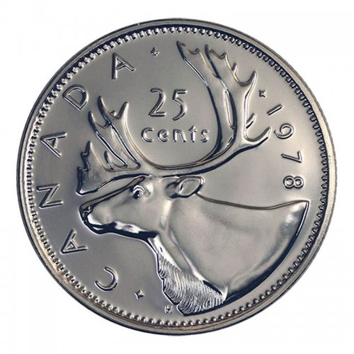 1978 LARGE DENTICLES Canadian 25Cent Caribou Quarter Coin (Brilliant