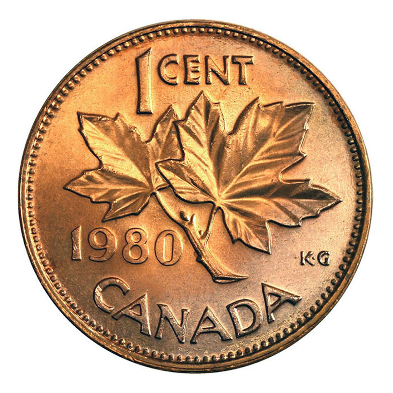 1980 Canadian 1 Cent Maple Leaf Twig Penny Original Coin Roll 1980-canadian-1-cent-maple-leaf-twig-penny-original-coin-roll