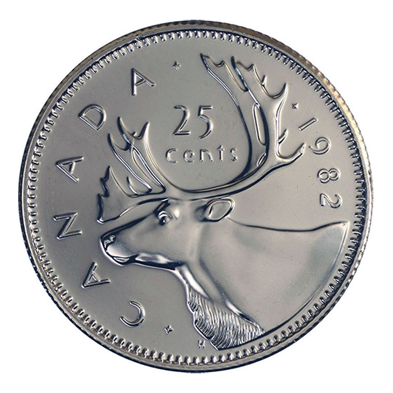 19 Canadian 25 Cent Caribou Quarter Coin Brilliant Uncirculated