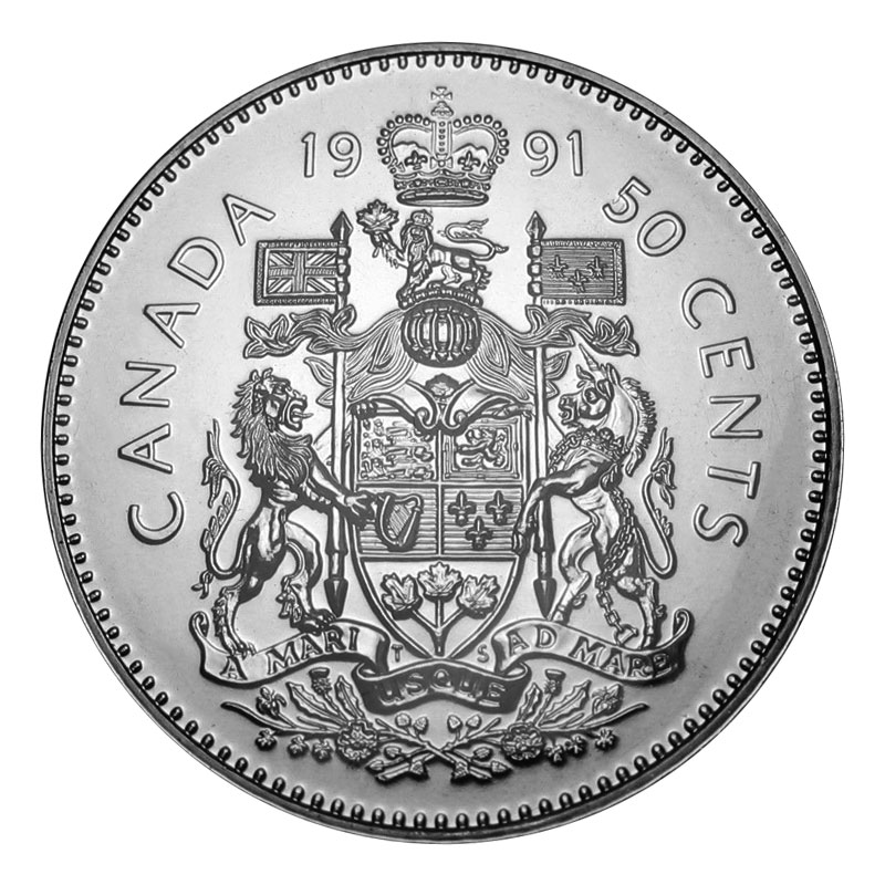 1991 CANADA 50 CENTS PROOF HALF DOLLAR HEAVY CAMEO COIN 