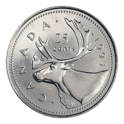 1993 CANADA 25 CENTS PROOF-LIKE QUARTER COIN 