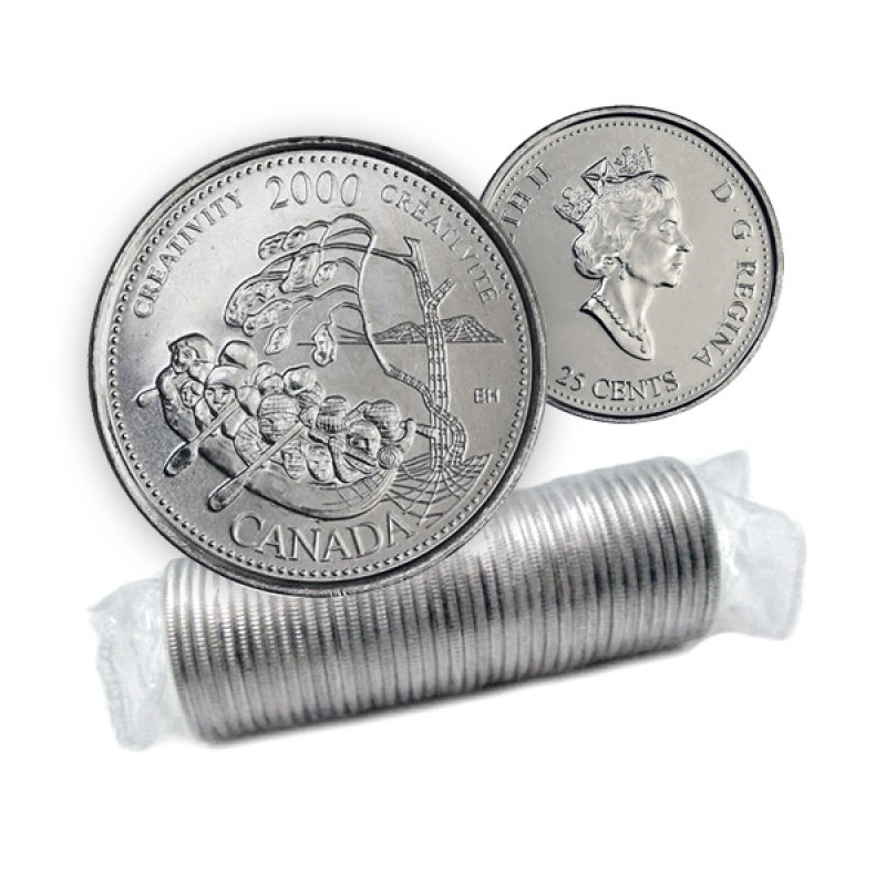 Details about   2000 Canada 25 Cents Quarter From Mint Roll October Creativity Canoe Art 