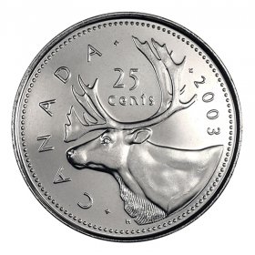 BU UNC Canada 2003 quarter 25 cent 25c old Queen effigy coin from mint roll