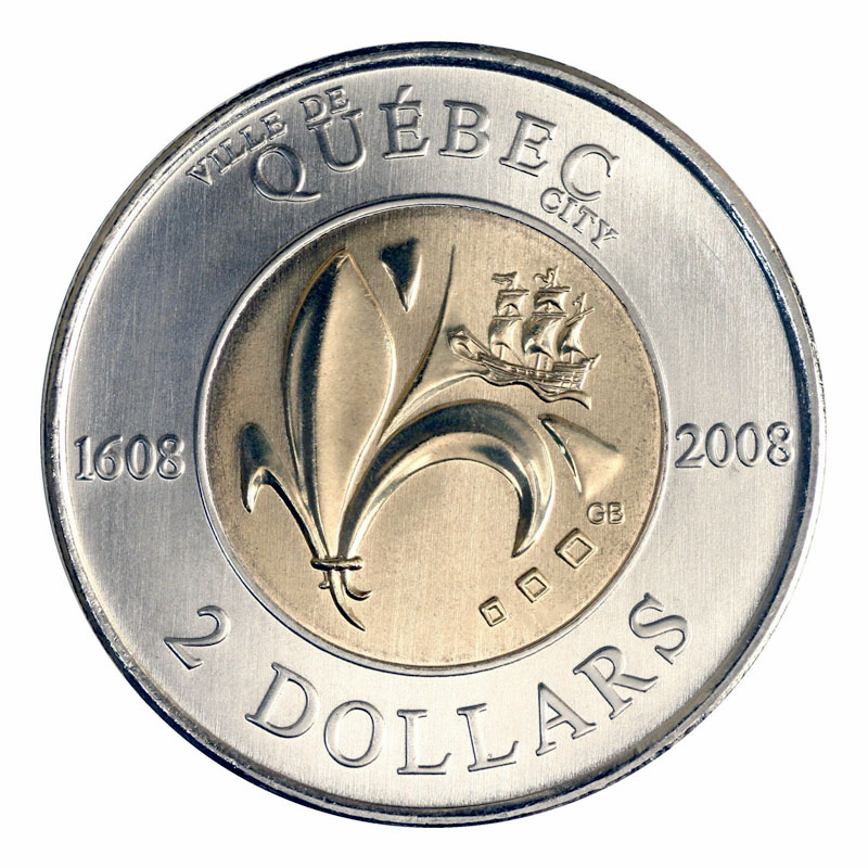 Canada 2008 Toonie 2$ from a Mint Roll Special Quebec Anniversary Reverse 