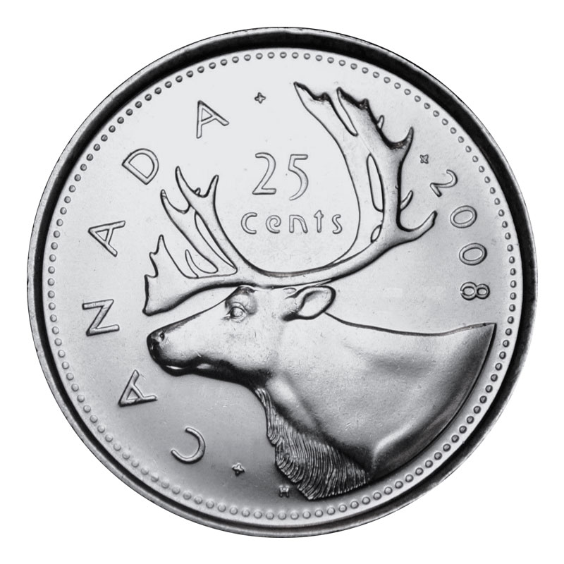 2008 Logo Canadian Brilliant Uncirculated Caribou Twenty Five Cent coin! 