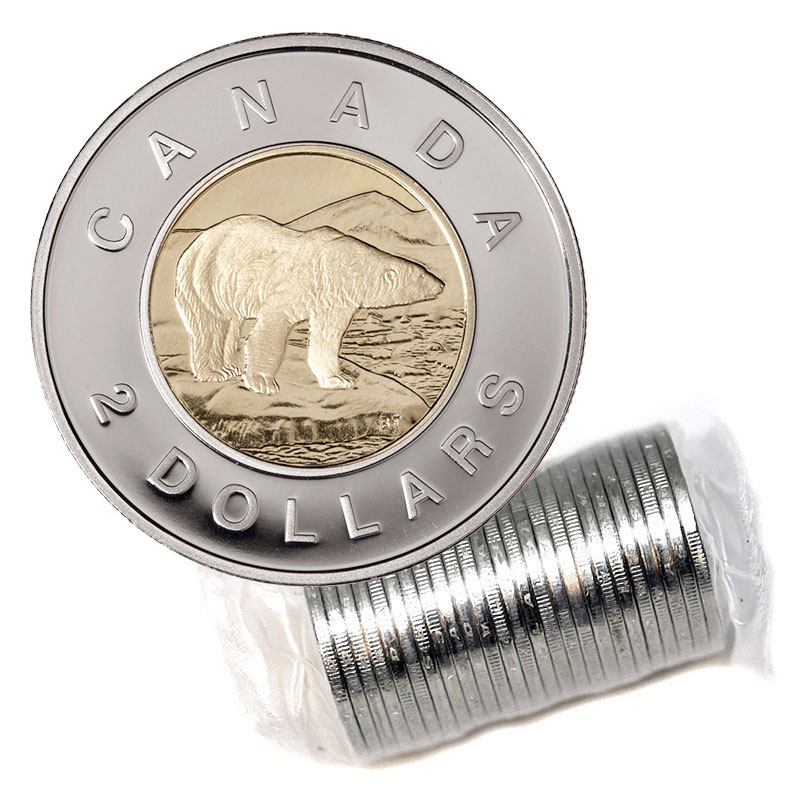 Details about   2019 Canada 2 Dollar Toonie Uncirculated Polar Bear Coin From Original Mint Roll 