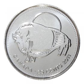 Plain *ORCA WHALE* Wildlife Quarters UNC 2011 2x25¢ Coloured CANADA 
