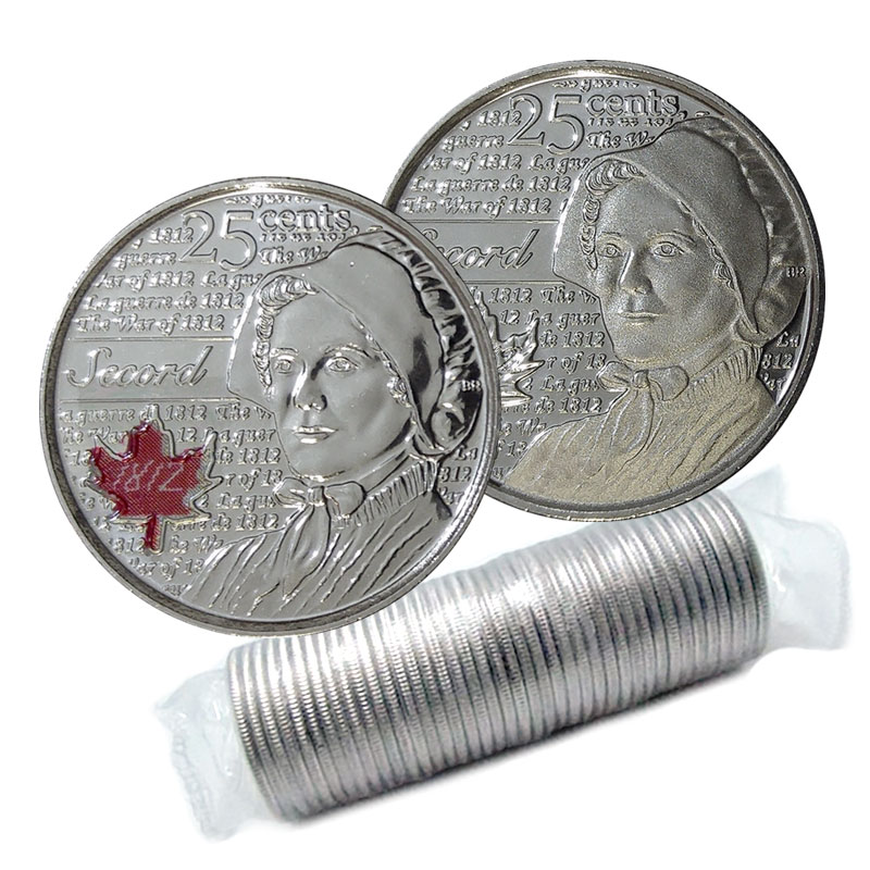 Set Coloured//Non-Coloured Canada 2013 War of 1812 Laura Secord 25-cent 2 Coins