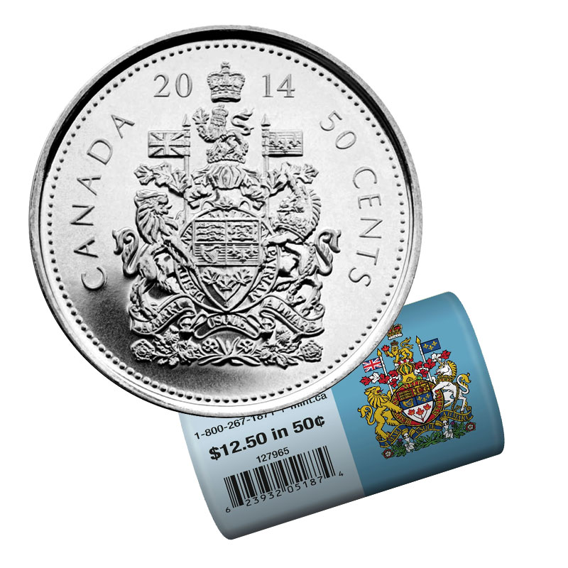 2014 Canadian 50-Cent Coat of Arms Half Dollar Special Wrap Coin Roll