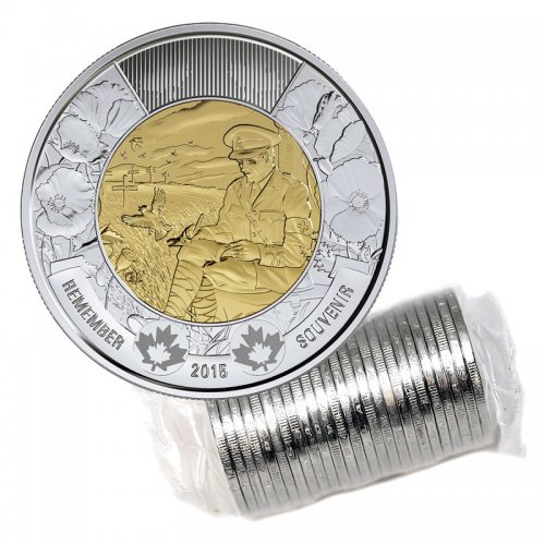 25 coins Mint roll 2015 $2 dollars Canada Toonie In Flanders Fields 