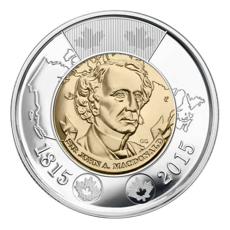 CANADA 2015 New 2 dollar TOONIES Sir John A.Macdonald BU from mint roll 