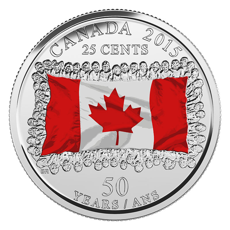 25 cents 50th Anniversary of the Canadian Flag,24mm. 2015 Canada coin cufflinks