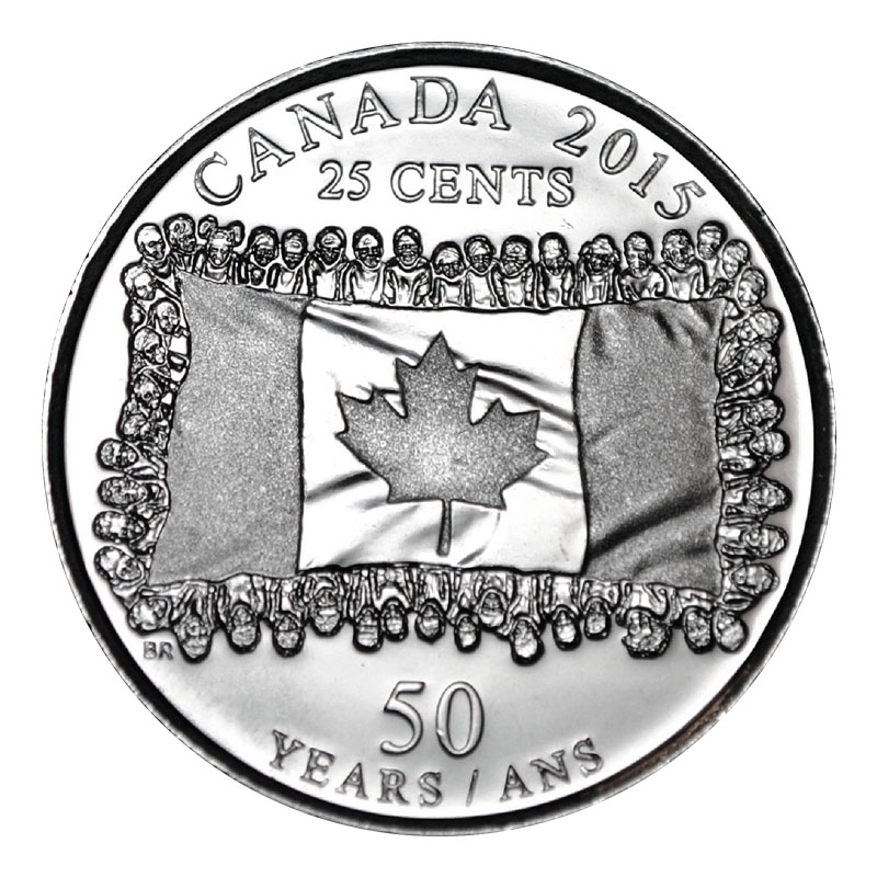 UNC From Mint Roll Canada 2015 Canadian Flag 25-cent 2 Coins Coloured /& Plain