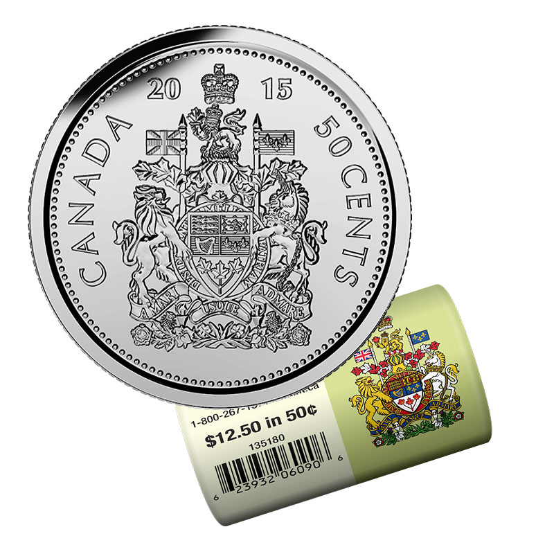 2015 Canadian 50-Cent Coat of Arms Half Dollar Special Wrap Coin Roll