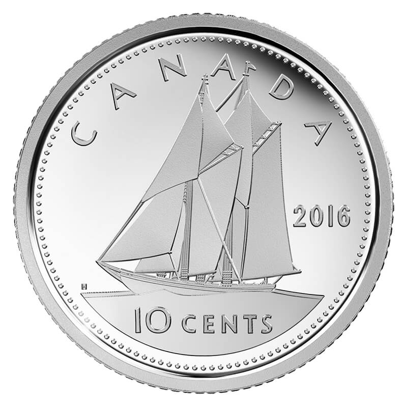 2016 Canadian 10-Cent Bluenose Schooner Dime Coin (Brilliant Uncirculated)