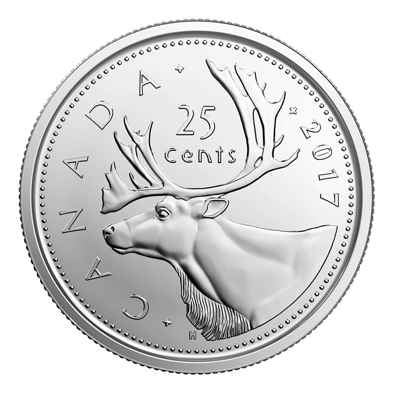 17 Canadian 25 Cent Caribou Quarter Coin Brilliant Uncirculated