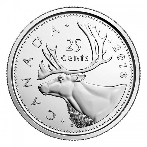2018 Canadian legal Tender 25 Cents Coloured Caribou Coin 