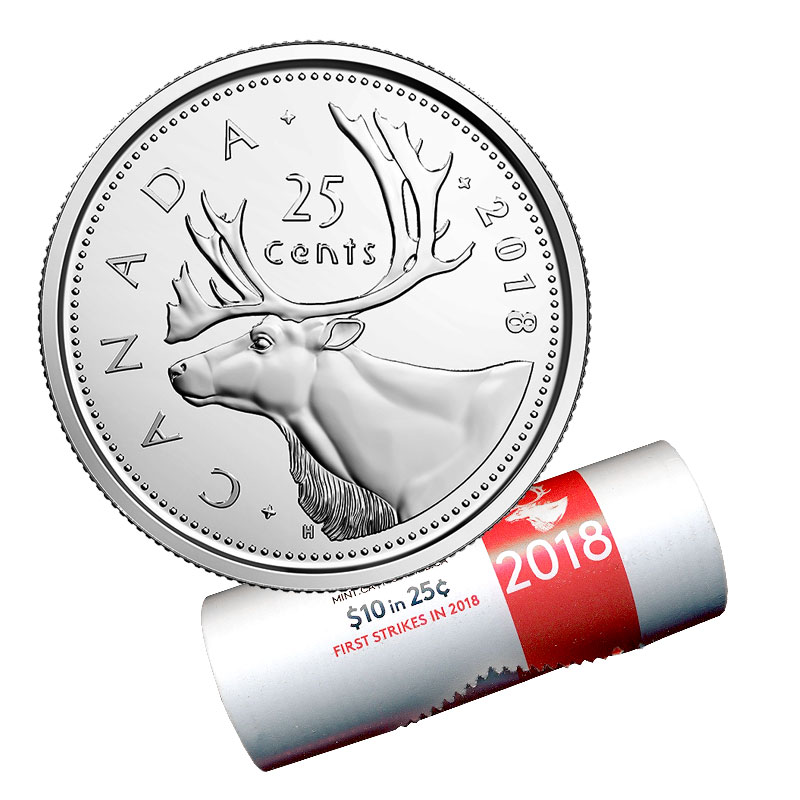 UNC From mint roll CANADA 2018 New 25 cents ORIGINAL CARIBOU Circulation coin 