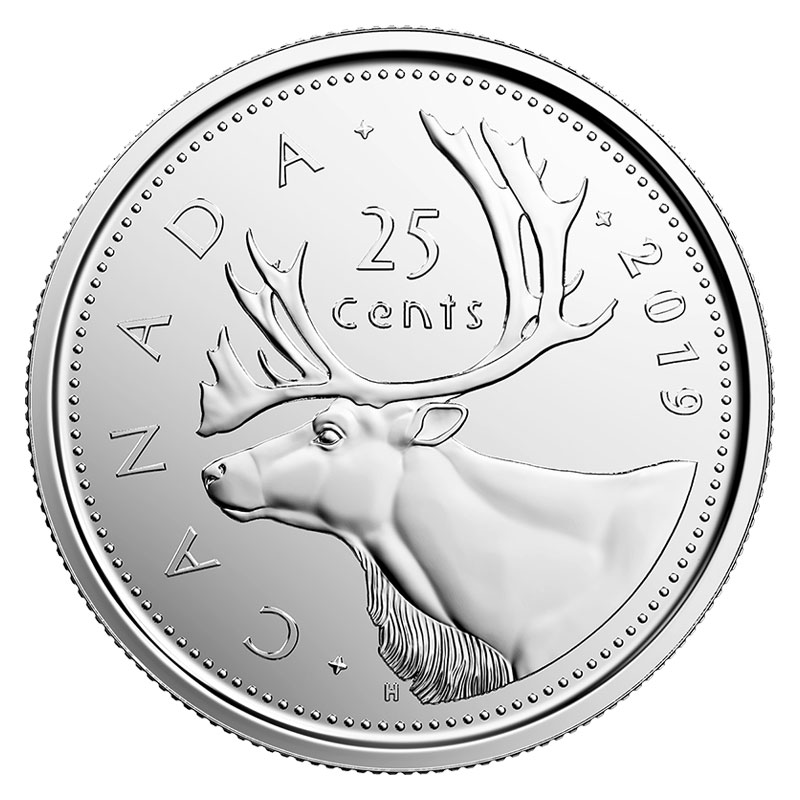 19 Canadian 25 Cent Caribou Quarter Coin Brilliant Uncirculated