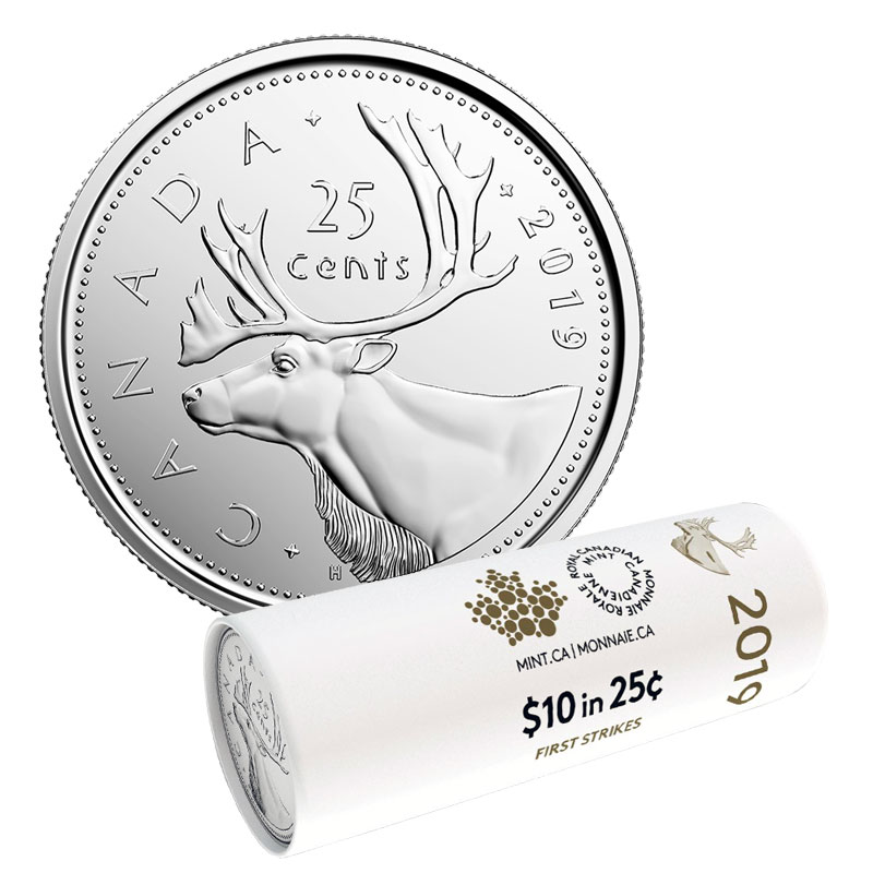 UNC From mint roll CANADA 2019 New 25 cents ORIGINAL CARIBOU Circulation coin 