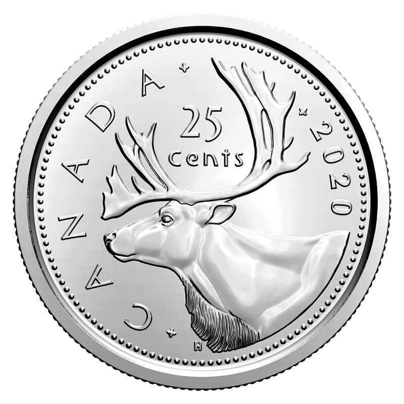 Canadian 25 Cent Caribou Quarter Coin Brilliant Uncirculated