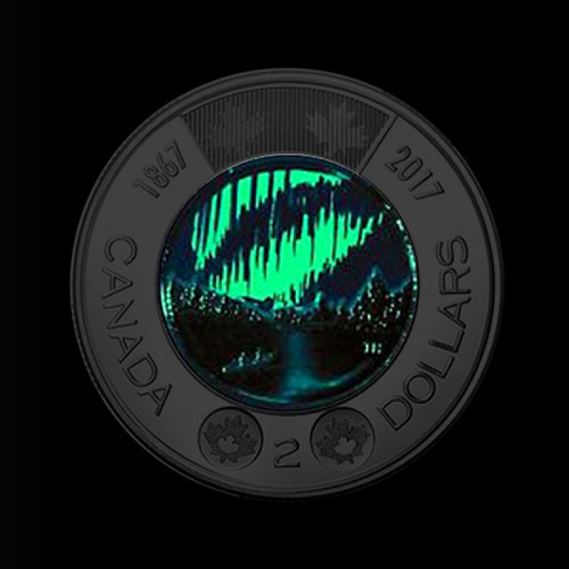 2017 Canada; Single $2 Toonie Glow in the Dark Confederation Coin 