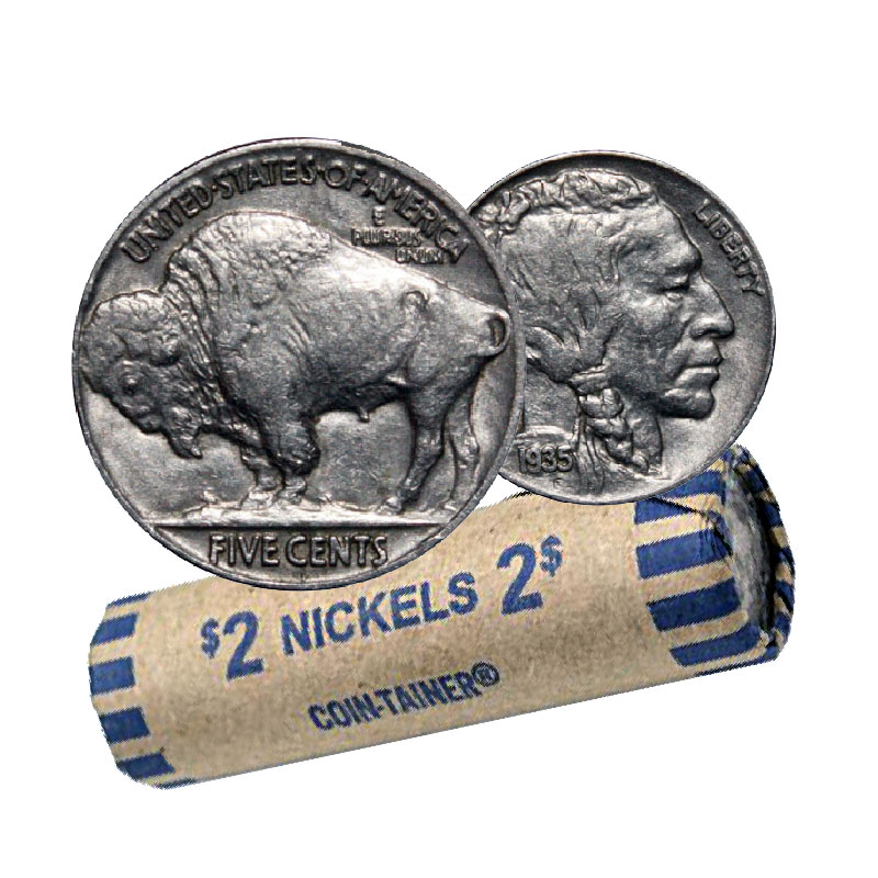 1935 United States Cent Head (Buffalo) Nickel Coin Roll (Circulated)