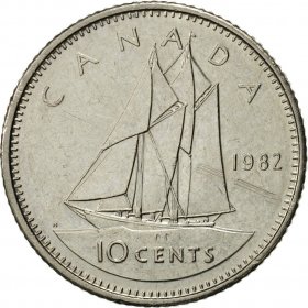 1977 Canadian 10-Cent Bluenose Schooner Dime Coin (Brilliant ...