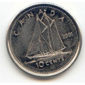 1991 Canadian Prooflike Dime $0.10