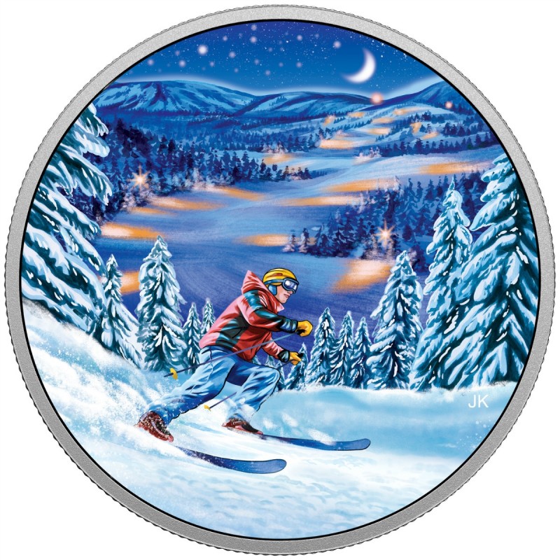 $15 Great Canadian Outdoors Night Skiing 9999 Silver Canada Proof GITD 2017 