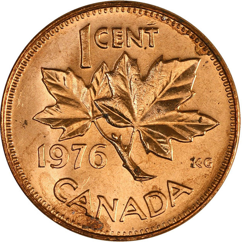 1976 Canada Proof Like QEII & Maple Leaf One Cent Coin! 