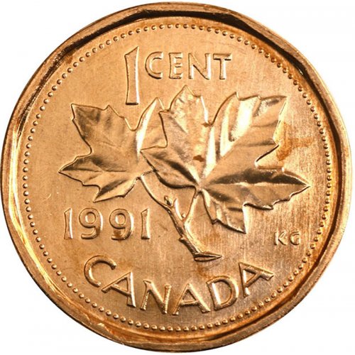 1991 CANADA 1 CENT ZINC PROOF-LIKE PENNY COIN 