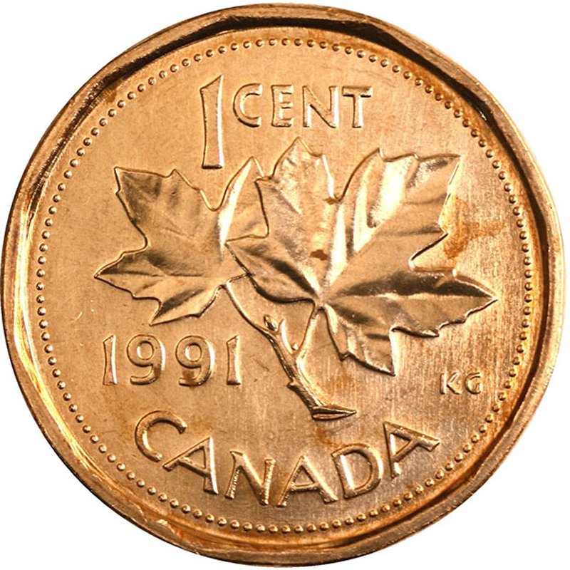 1991 Canadian 1 Cent Maple Leaf Twig Penny Coin Brilliant Uncirculated 