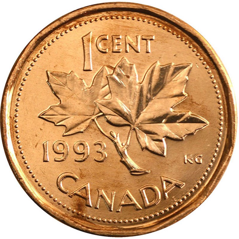 1993 Canadian 1 Cent Maple Leaf Twig Penny Coin Brilliant Uncirculated 