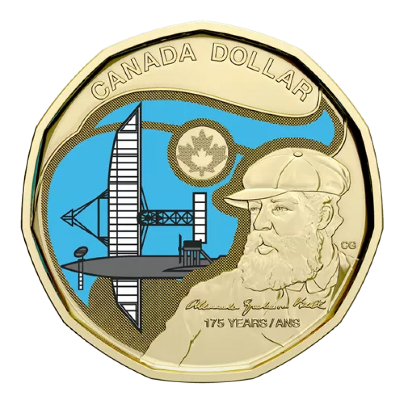2022 Canadian $1 Birth of Alexander Graham Bell 175th Anniv Coloured Loonie  Dollar Coin (Brilliant Uncirculated)